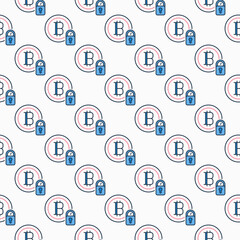 Bitcoin with Padlock vector Cryptocurrency security colored seamless pattern