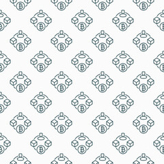 Blocks connected with Man and Bitcoin vector Blockchain Technology linear seamless pattern