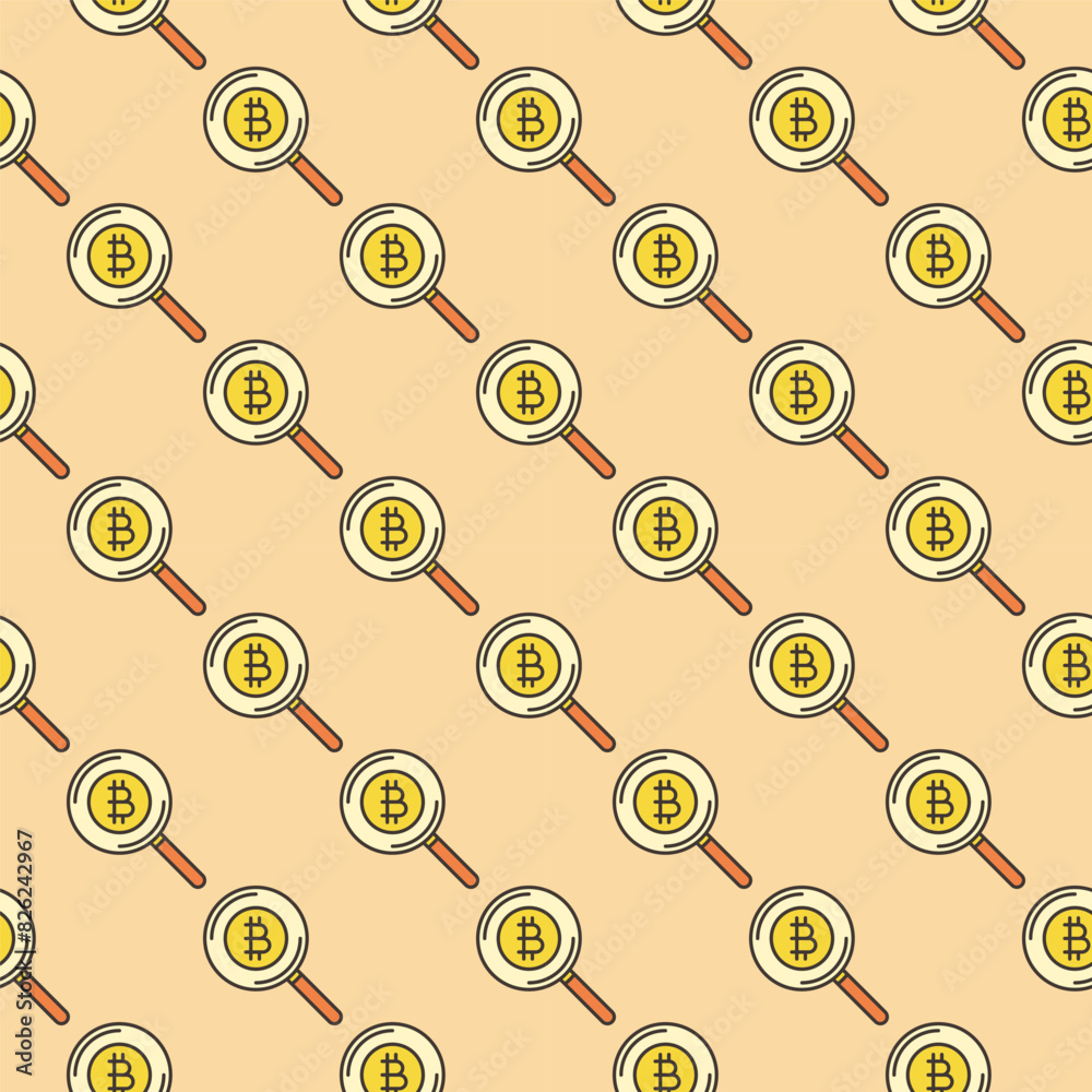 Canvas Prints magnifying glass and bitcoin vector cryptocurrency colored seamless pattern