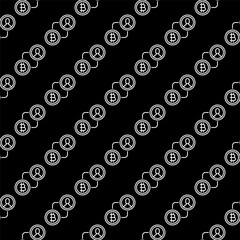 Man with Bitcoin sign vector Crypto P2P outline seamless pattern