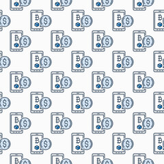 Smartphone screen with Crypto vector Bitcoin colored seamless pattern