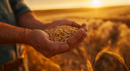 wheat grains in a farmer hands 