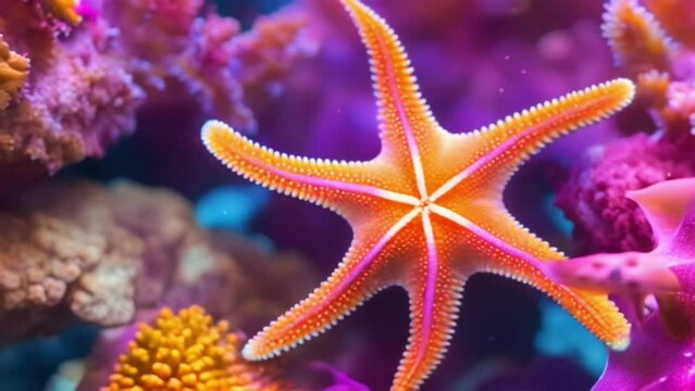 Tropical sea underwater starfish on coral reef. Aquarium oceanarium wildlife colorful marine panorama landscape nature snorkeling diving