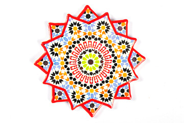 Original ceramic glass coaster with geometic pattern in Moroccan style