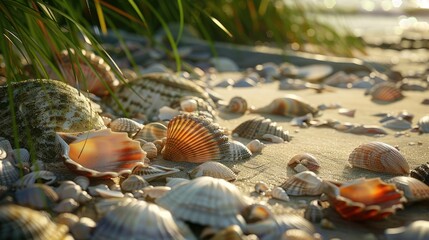 Fototapeta premium Seaside area with seashells