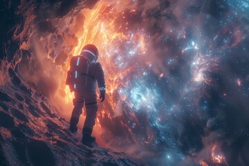 Edge of the Universe: Astronaut Contemplating the Cosmic Abyss.