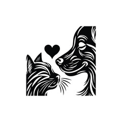 Cat and Dog logo vector logo design, illustration, silhouette