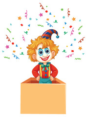 Fototapeta premium Cheerful clown popping out of a box
