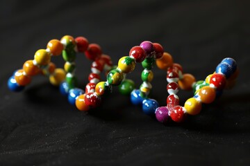Multicolored beaded DNA structure presenting the complexity and beauty of genetic sequences