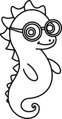 Hand drawn seahorse wearing glasses. Outline