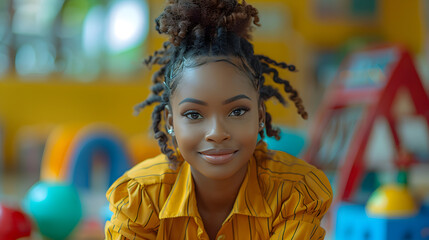 Fototapeta premium portrait of black woman with fancier orange clothes