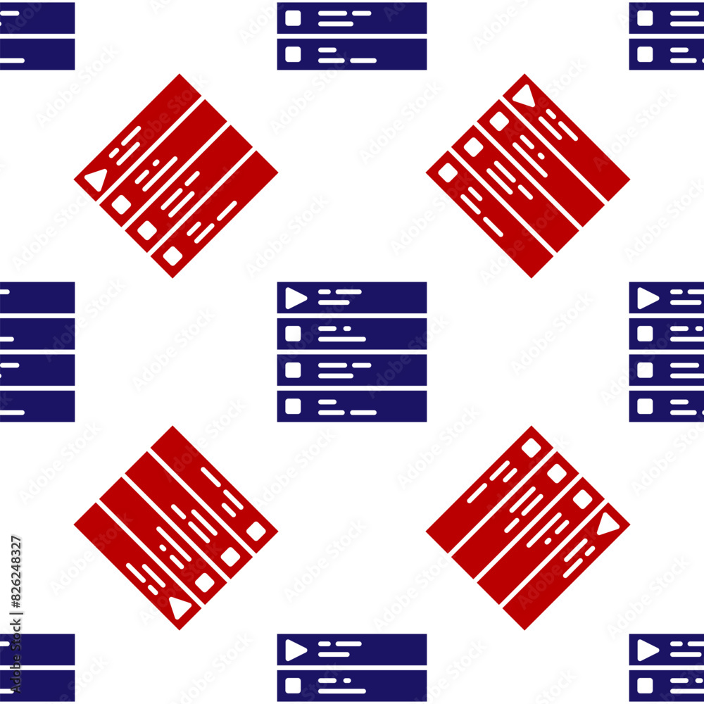 Wall mural Blue and red Music playlist icon isolated seamless pattern on white background. Vector