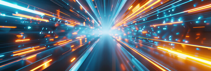 Fototapeta premium Futuristic Corridor with Intense Orange and Blue Lights