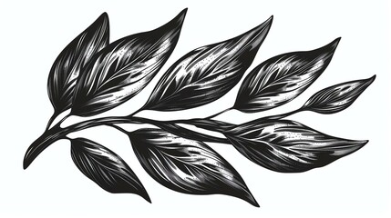 A beautiful hand drawn illustration of a branch with leaves. The leaves are detailed and delicate, and the branch is strong and sturdy.