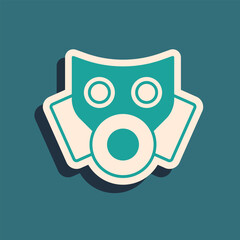Green Gas mask icon isolated on green background. Respirator sign. Long shadow style. Vector