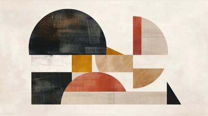 A piece with geometric shapes in neutral colors, placed on a plain white background. This artwork embodies the minimalist principle of simplicity and elegance through basic forms and colors