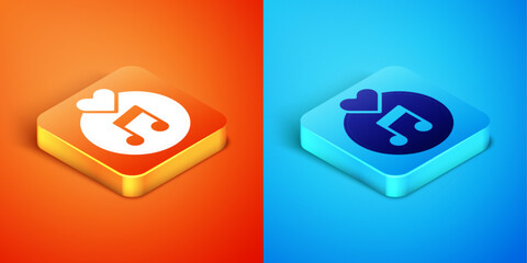 Isometric Vinyl disk icon isolated on orange and blue background. Vector