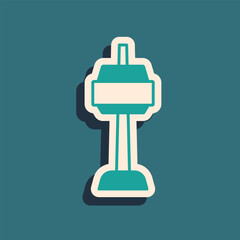 Green N Seoul tower in South Korea icon isolated on green background. Seoul tower, Namsan tower in korea. Long shadow style. Vector