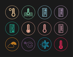 Set line Meteorology thermometer, and Water icon. Vector