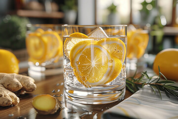 Fresh squeezed lemonade with lemon and mint, 3d render