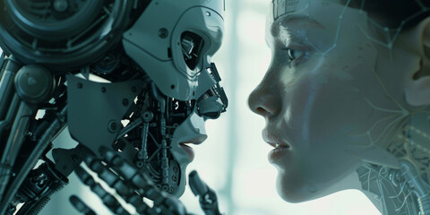 Sleek Robotic Arm Gently Interacting with Human Like Face