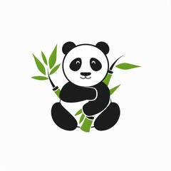 Obraz premium A cute panda with bamboo leaves over white background