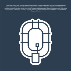 Blue line Inflatable boat icon isolated on blue background. Rafting boat. Water sports, extreme sports, holiday, vacation. Vector