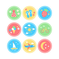 colorful summer icons highlights set