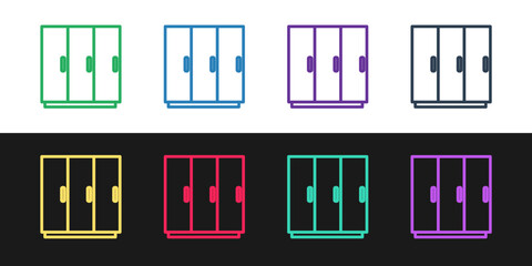 Set line Wardrobe icon isolated on black and white background. Vector