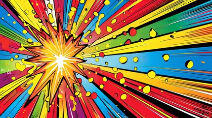 Fototapeta premium Festive Pop Art Diwali Celebration with Comic Book-Style Explosions of Color for Fireworks, Bold Lines, and Dot Patterns for Diyas and Sweets, Vibrant and Iconic Display.