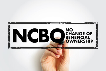 NCBO No Change of Beneficial Ownership acronym - where the assets remain with the same beneficial owner when transferred, text concept stamp