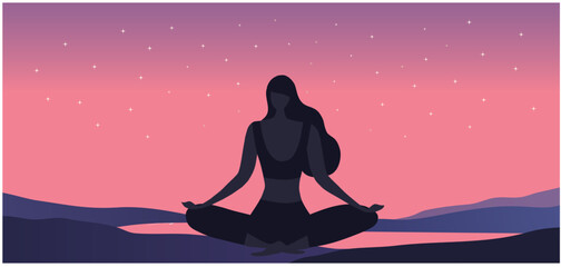 Yoga on beach vector illustration