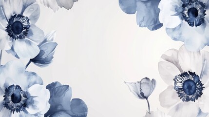 Elegant Blue Watercolor Anemone Flowers Border Design