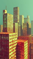 Capture a dystopian cityscape with towering
