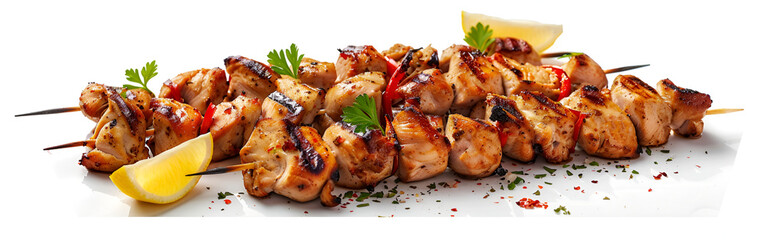 Grilled chicken wings with lemon and herbs homemade flavorful dish on white isolated background
