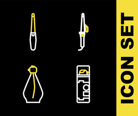 Set line Curling iron, Shaving gel foam, Perfume and Nail file icon. Vector