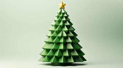 3D Christmas tree with a gold star on top. Place for text.