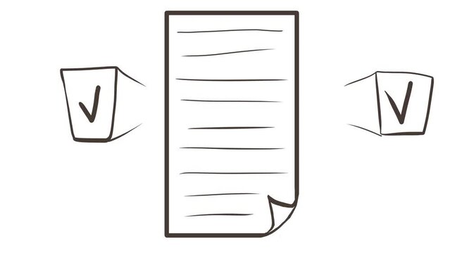 In the middle of the image is a sheet of lined paper or a document form. On the sides, checkmarks or digital signatures move and jump in different places.