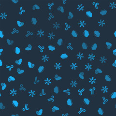 Set Wind, Snowflake, Cloud with snow and on seamless pattern. Vector