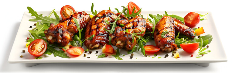 Grilled chicken with vegetables on a plate Delicious isolate on a white background
