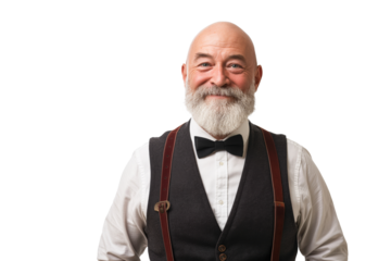 Bald Mature Man in Bow Tie and Vest Smiling
