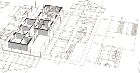 Fototapeta premium house architectural project sketch 3d illustration