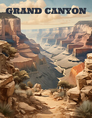 Generated image of a vintage wild west poster depicting Grand canyon in Arizona.