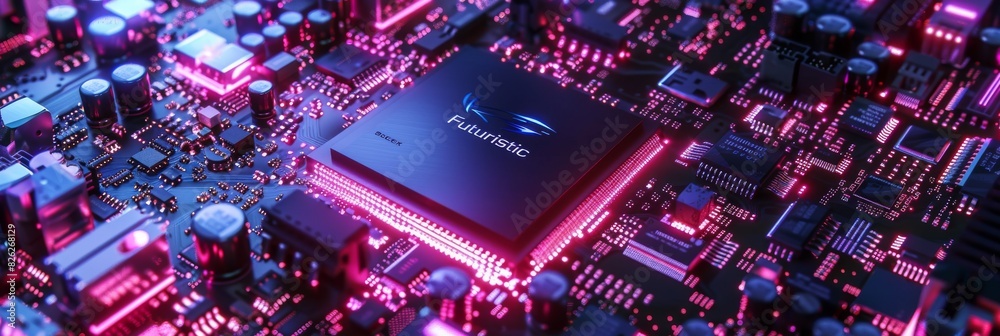 Aufkleber A macro shot of a computer motherboard and CPU with a colorful mood, all logos have been cloned out.