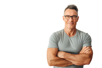 Fit Mature Man in Gray Shirt with Arms Crossed