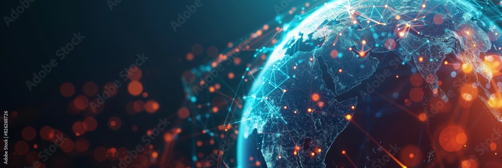 Aufkleber Planet earth network connection web 3D globe data exchange.