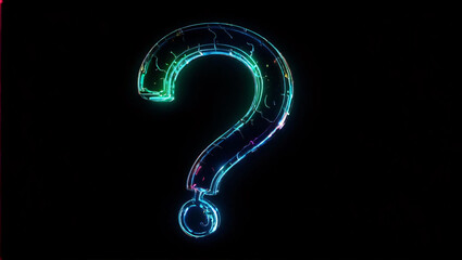 Animated question mark with neon glow on black background