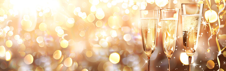 Glass of champagne on a christmas background luxury party on sparkling background
