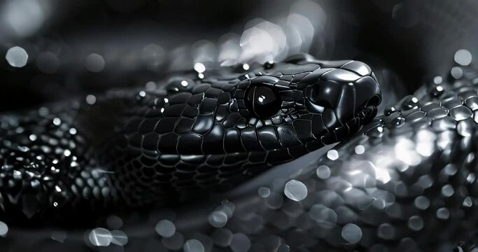 close up of snake in black and white