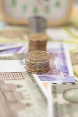 Indian colourful Money Rupee Notes and Coins 